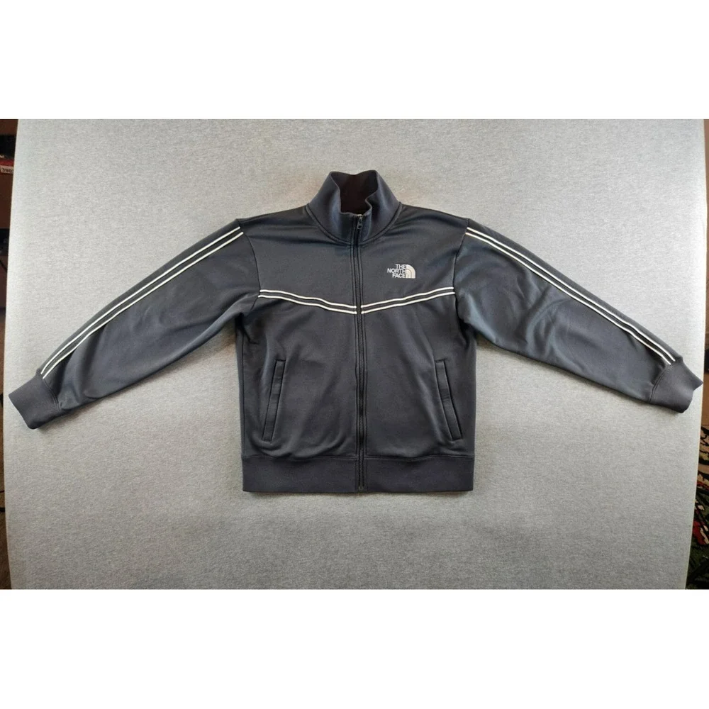 North Face Jacket Mens‎ Medium Gray Tech Soft Shell Full Zip Track Coat Striped